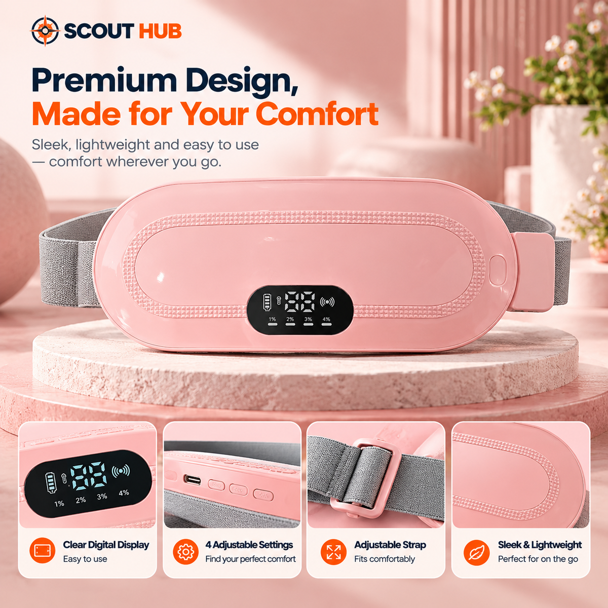 Portable Heating & Massage Belt for Menstrual Comfort